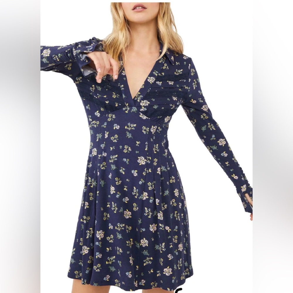 Free People Womens Good Days Floral Lace Inset Mini Dress